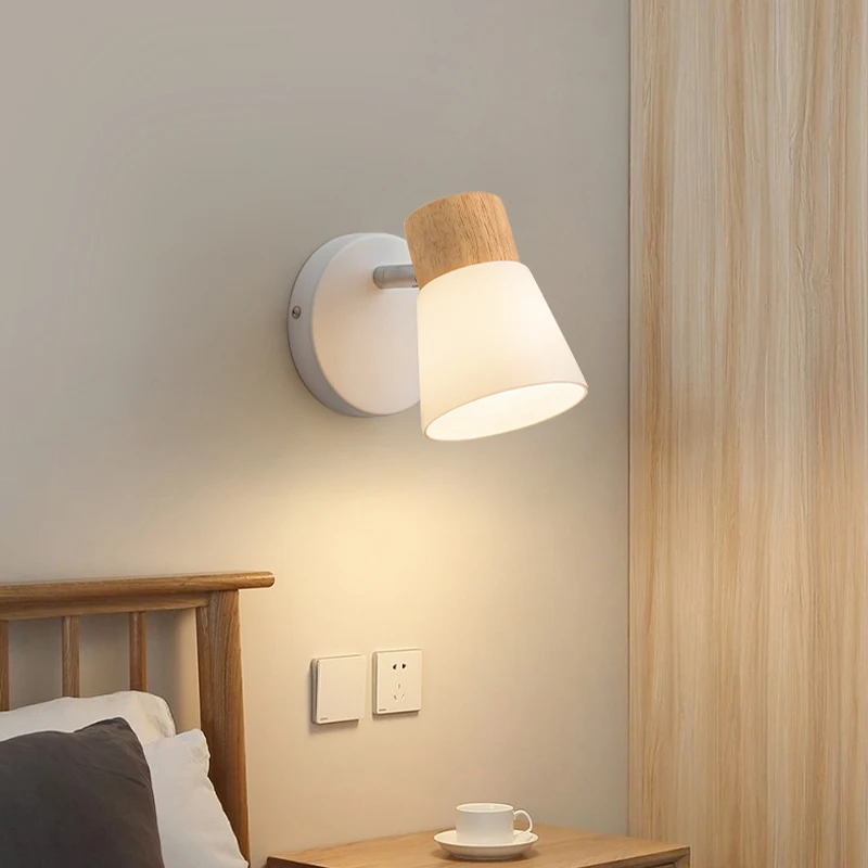 

Nordic Cream Style Foyer With Cute Wooden Design Wall Lamp Bedroom Countryside Style Living Room Bedside LED Lighting Decoration