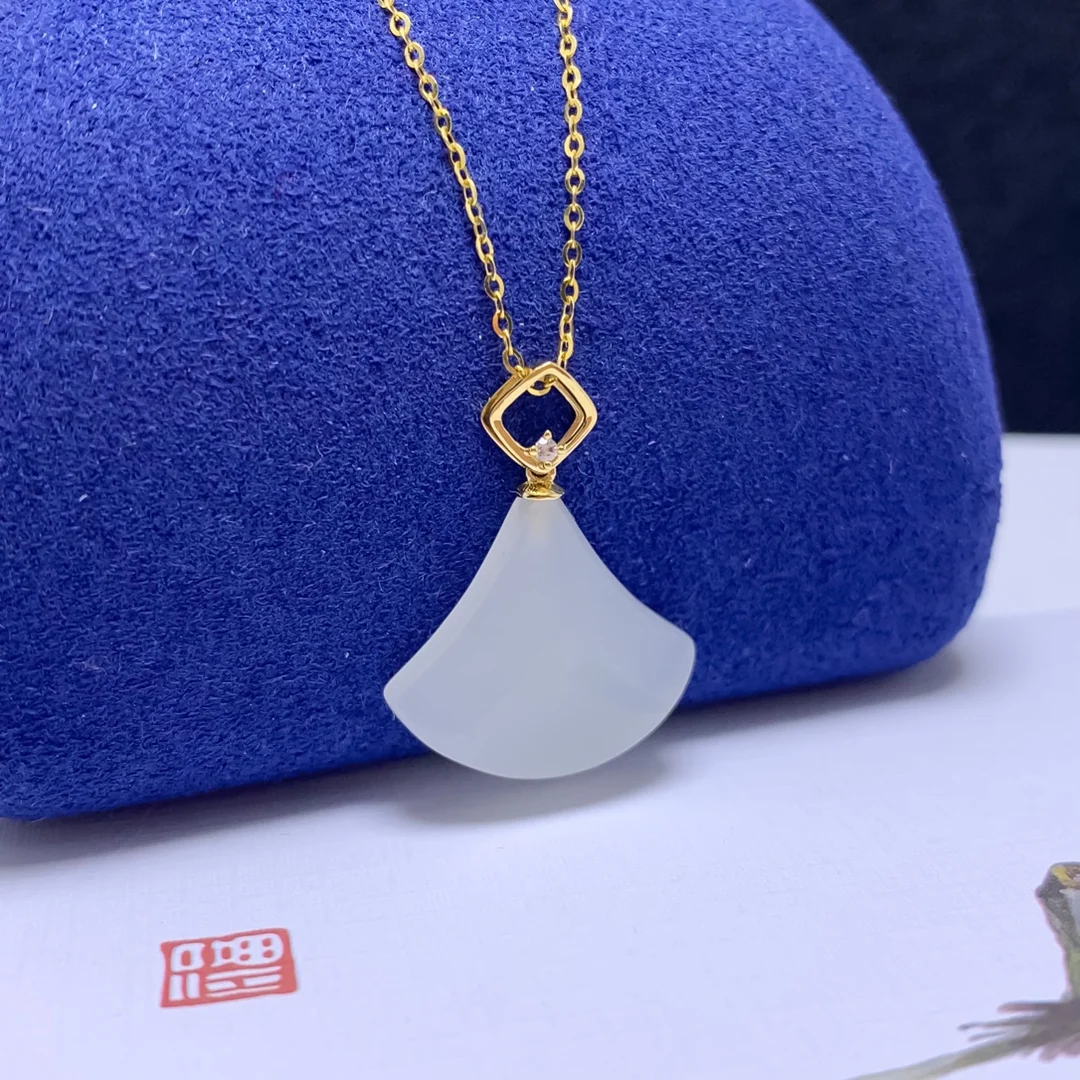 

SHILOVEM 18k yellow gold real natural white Jasper pendants Christmas Gift fine Jewelry wedding no necklace yzz161866788hby