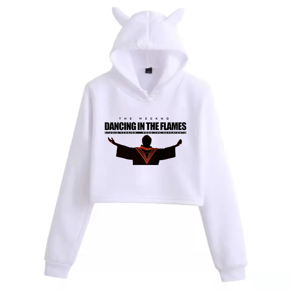 The Weekend Dancing In The Flames Cat Ears Long Sleeve Crop Tops Girls Fashion Hoodie