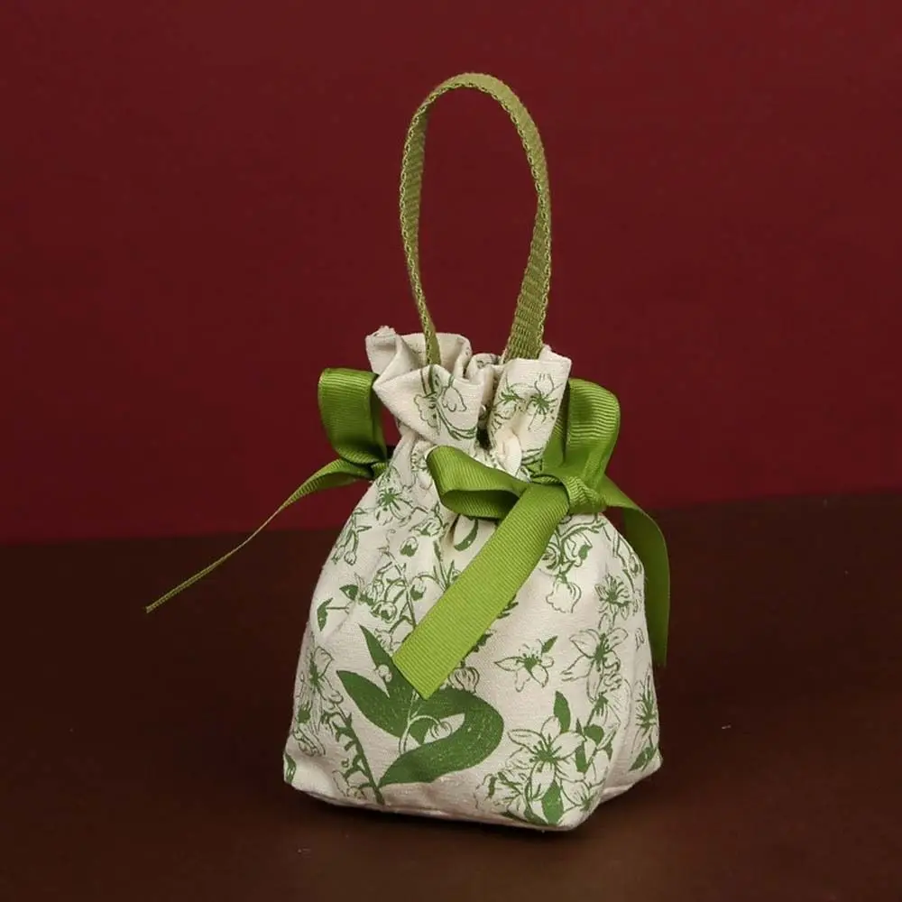 Floral Canvas Drawstring Bag Letter Korean Style Festive Sugar Bag Coin Purse Wallet Wedding Candy Bag Bowknot Handbag