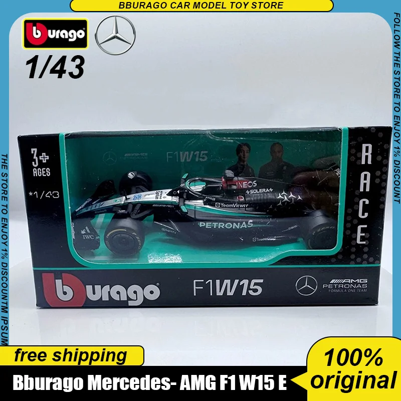 In Stock New Bburago 1:43 Mercedes-Amg F1 W15 E Performance Great Britain Gp Alloy Miniature Amg #44 #64 Diecast Model Toy Gift