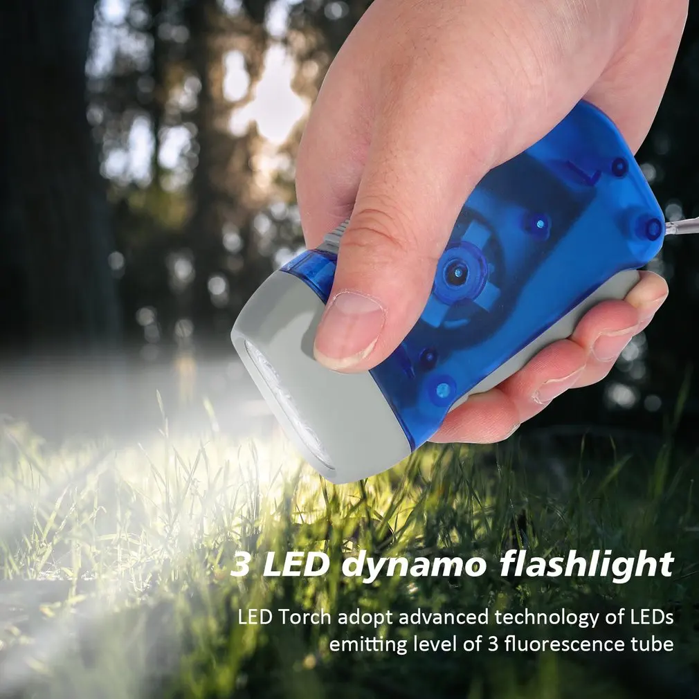 Linterna Dinamo de presión manual para el hogar, luz de antorcha de viento, manivela, lámpara de Camping, 3 LED