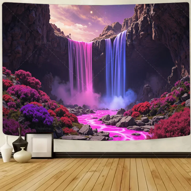 

1шт настенный гобелен яркий неоновый водопад гобелен-фэнтезийный пейзаж настенный художественный декор