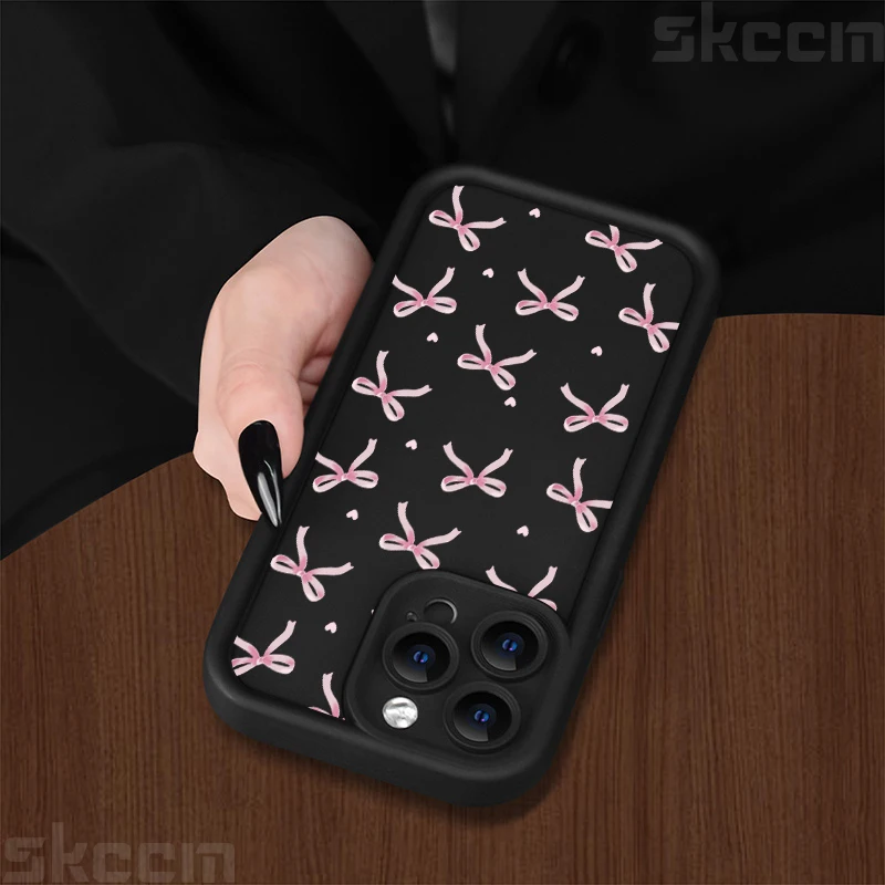 Cute Pink Heart Bow Silicone Soft Phone Case For iPhone 11 12 13 14 15 16 Pro Max XS XR X 7 8 16 Plus Shockproof Cover - náhled 4