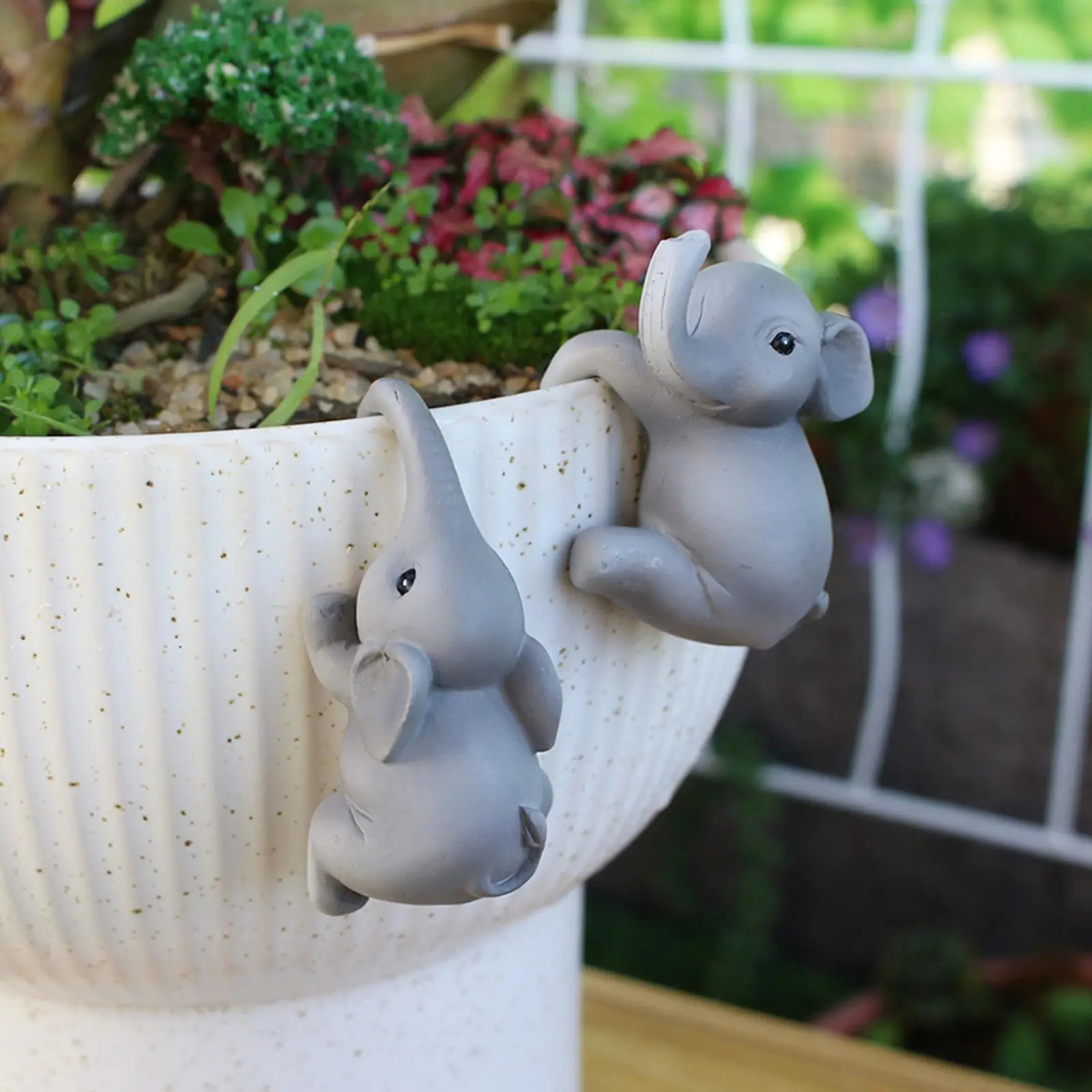 2 Pieces Miniature Figurines Elephant Flower Pot Hugger Mini Statues Micro Landscape Decor for Lawn Pathway Garden Yard Patio