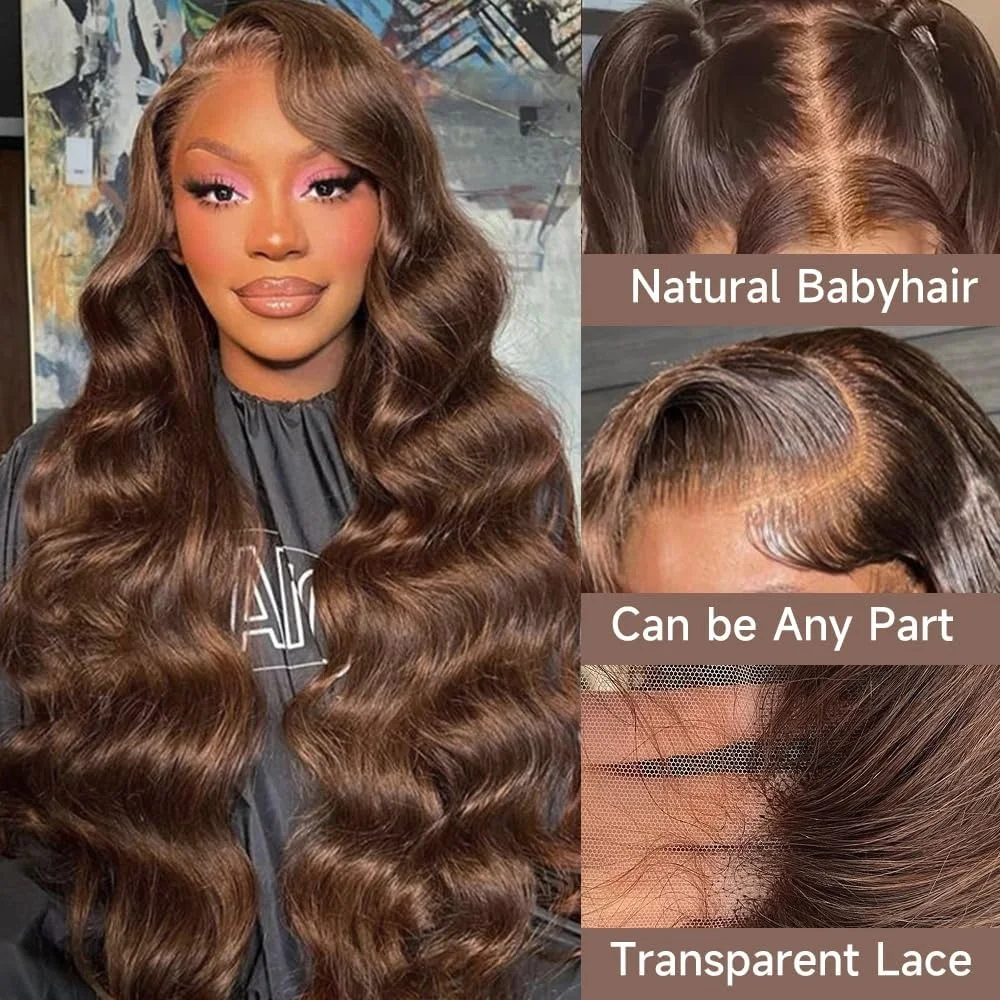 32 34 Zoll Body Wave Schokoladenbraune 13x4 HD Lace Front Echthaarperücken 220 Dichte HD Lace Frontal Perücken für Frauen Perücken mit vorgezupftem Haar 2-5 Lieferzeit