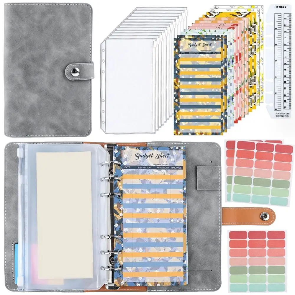 

PU A6 Soft Budget Binder Planner Colorful 6 Hole Binder Pockets Notebook Binder Savings Money with 12pcs A6 Binder Pockets