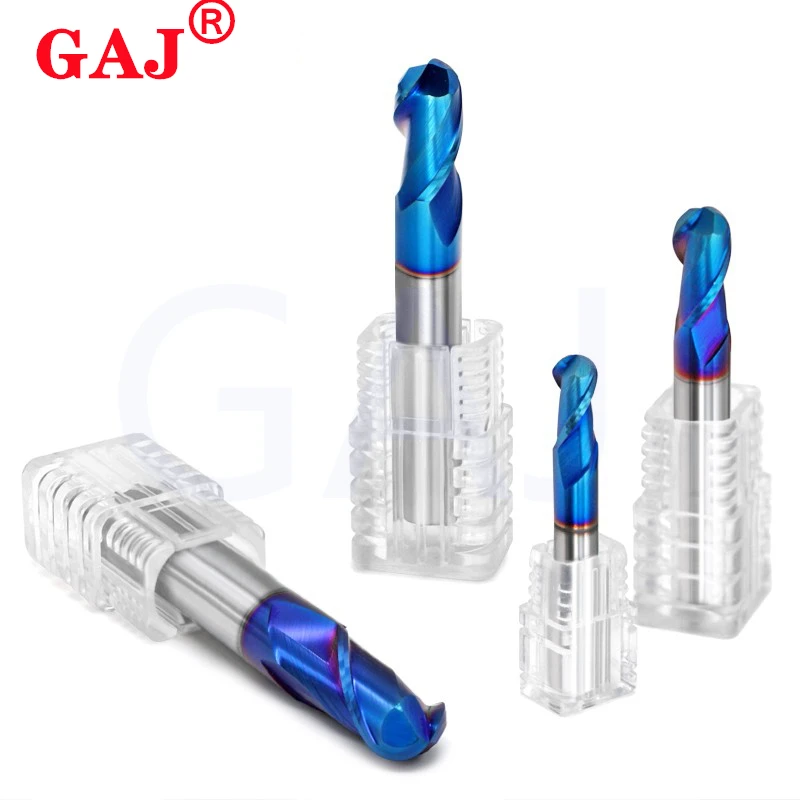 Milling CutterHRC65 Blue Nano Coating Milling Cutter 2Flute Tungsten Steel Carbide CNC Machine Machining Ball Head Endmills Tool