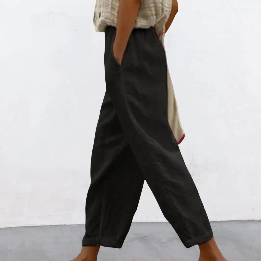 Popular Summer Pants Mid-rise Lightweight Women Pants Vintage Solid Color Casual Pants