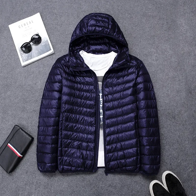 New High-grade Men's White Duck Down Light Down Jacket Men's Short Hooded Men's Autumn Winter Lightweight Oversized Coat