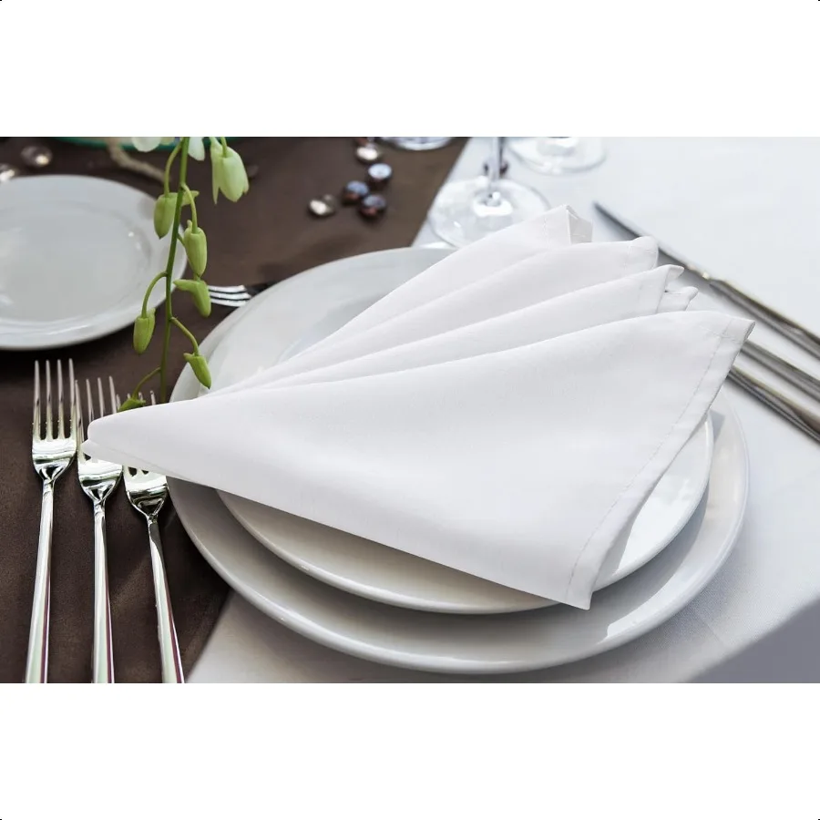 [24枚入り ホワイト] 布ナプキン 17x17インチ 100%ポリエステル 縁取り済み 洗濯可能で再利用可能 パーティー、結婚式、ディナーに最適