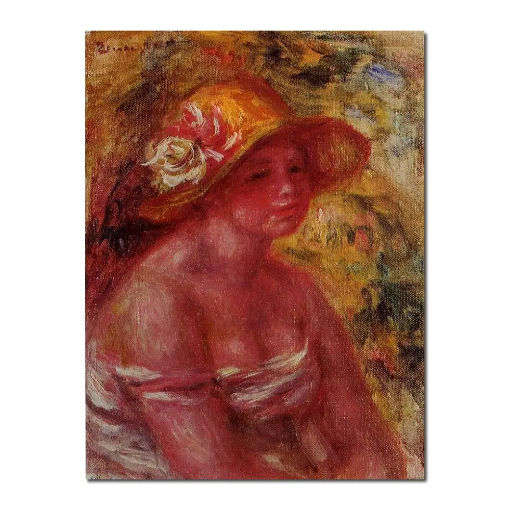 

Oil Paintings by Pierre Auguste Renoir Bust of a Young Girl Wearing a Straw Hat Hand painted Art Reproduction High quality