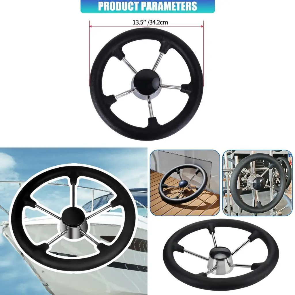 13.5in 5 Spoke Boat Destroyer Steering Wheel Black Foam Stainless Construction