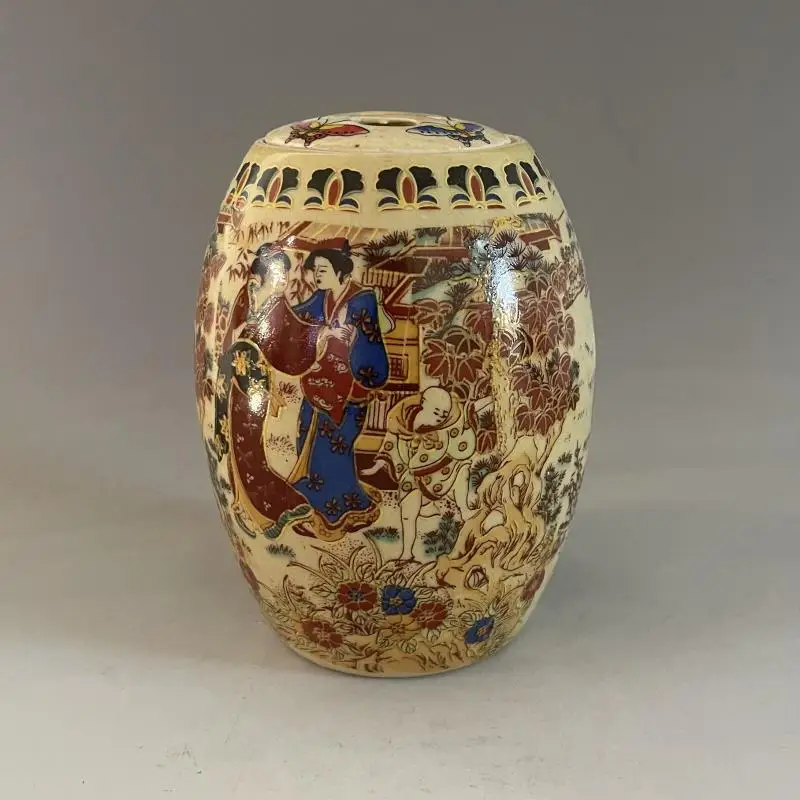 Jingdezhen Old Style Porcelain Cricket Jar Famille Rose Lady Pattern Drum Shape Ceramic Pot Home Desktop Decor Ornament