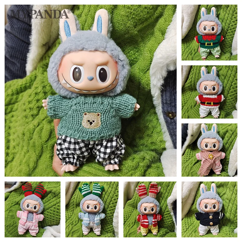 Ropa de muñeca de peluche pequeña para niños, accesorios de atuendo para muñecas Labubu Idol, suéter, cierre, pantalones, regalo de bricolaje, 15cm, 1 unidad