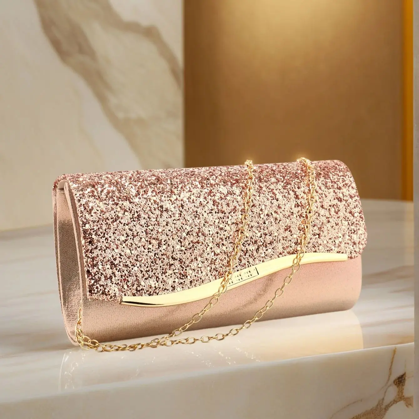 Borse da sera da donna di colore verde con pochette piccola con design a busta Borse da evento per abiti da festa in metallo glitterato