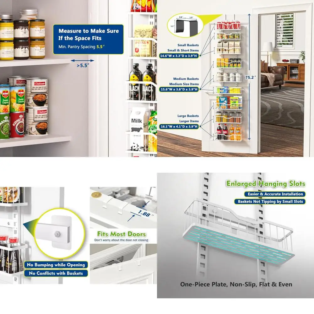 

9-Tier Metal Door Hanging Organizer with Enhanced Bottom Baskets and Wider Hanging Slots for Kitchen Pantry Storage