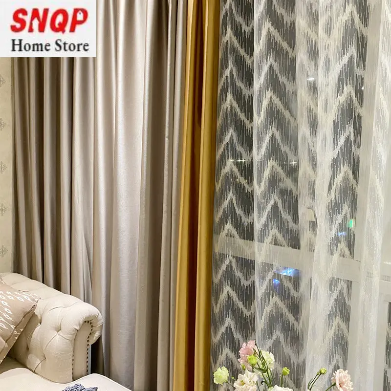 Modern minimalist thickened curtains living room bedroom dining room villa gold coffee color mosaic curtain