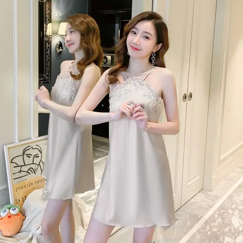 Women Sexy Nightgown Lace Summer Halter Sleepwear Lovely Female Stylish Ulzzang Chic Design Thin Comfort Attractive Home Wear