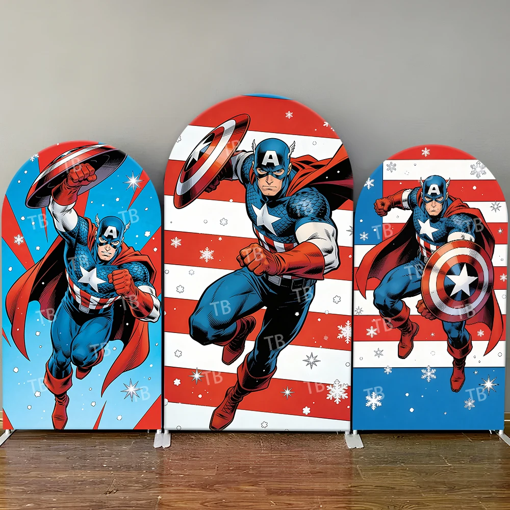 

Captain America Christmas Snowflake Style Arch Backdrop Cover Festive Hero Scene For Kids Birthday Baby Shower Photo Booth Decor