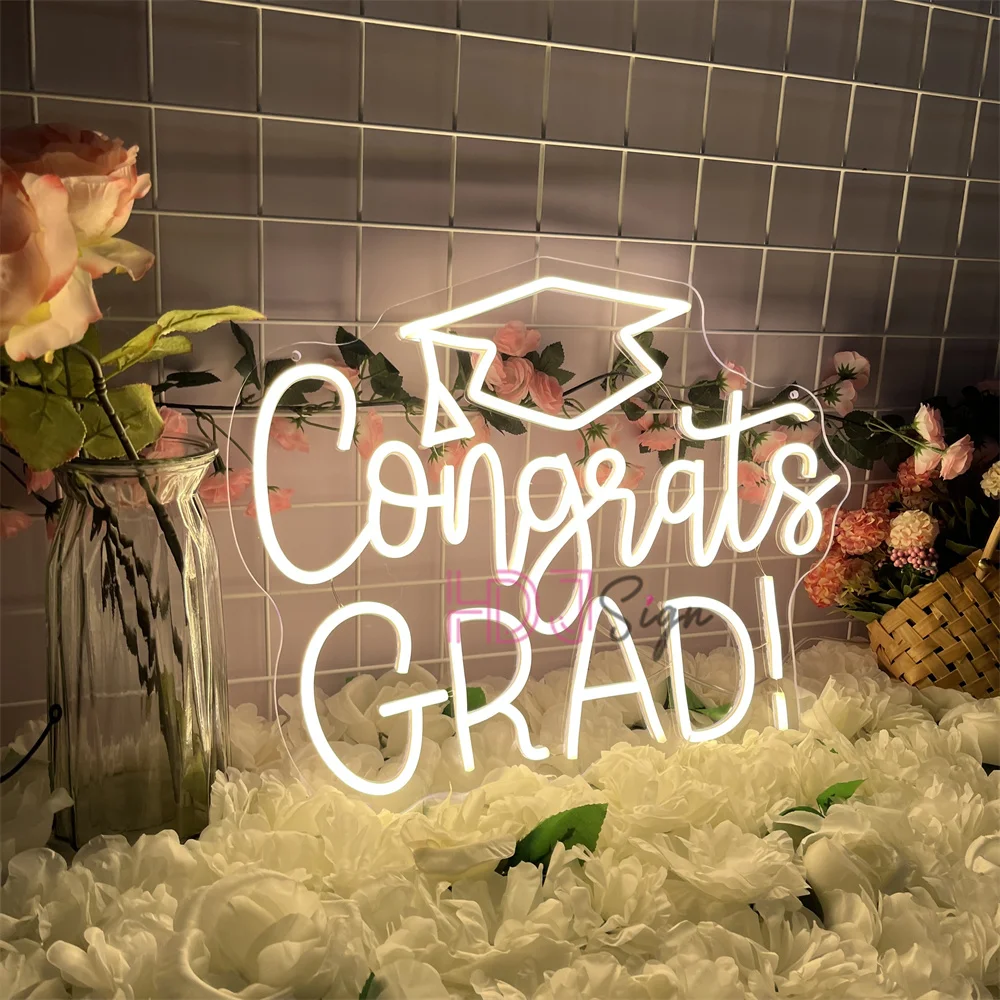 2025 Graduation Neon Sign Congrats Grad LED Neon Lights USB Graduation Party Room Wall Decor Graduates Ceremony Neon Signs