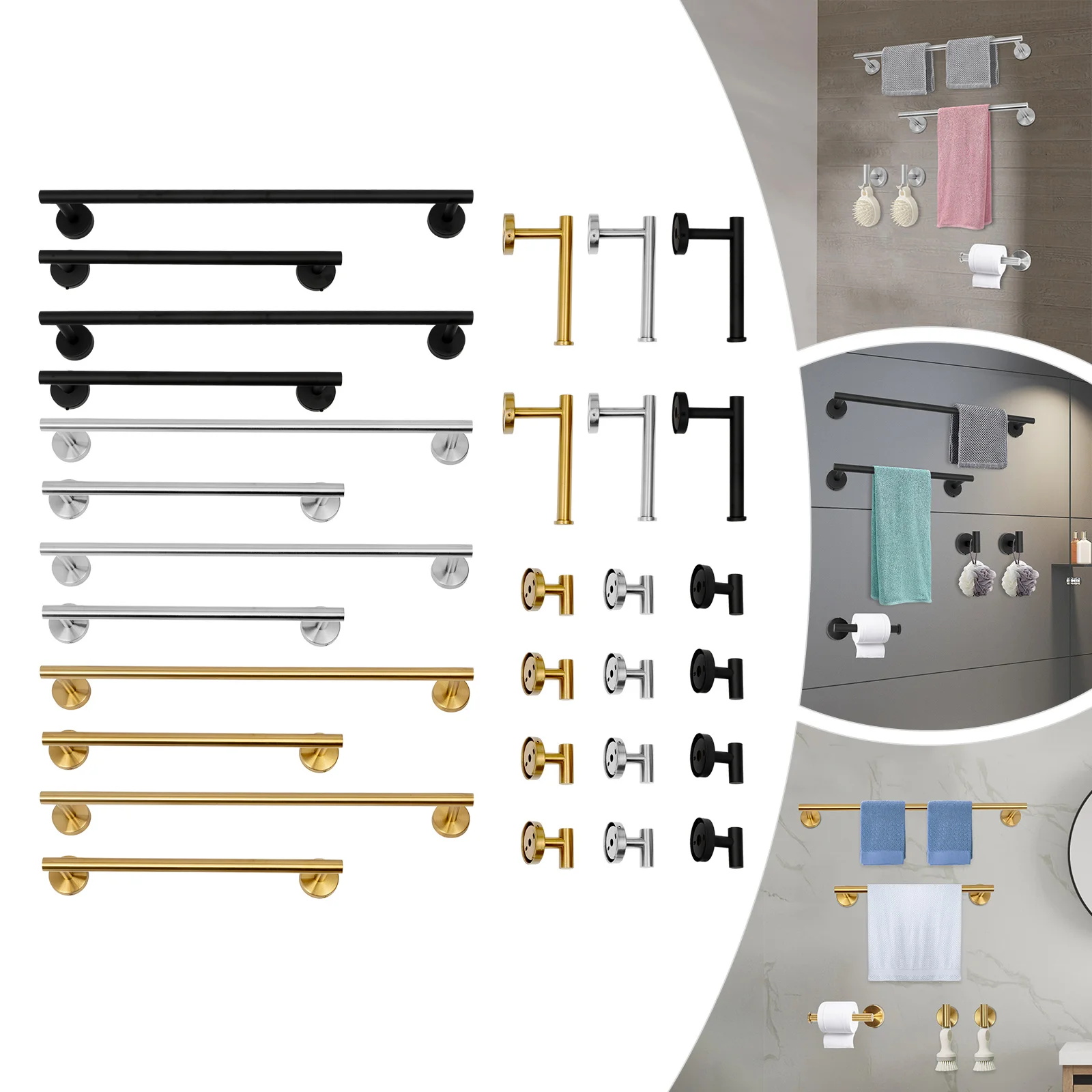 10Pcs Stainless Steel Bathroom Hardware Set Wall Mounted Towel Rail Bar Rack Bathroom Accessories