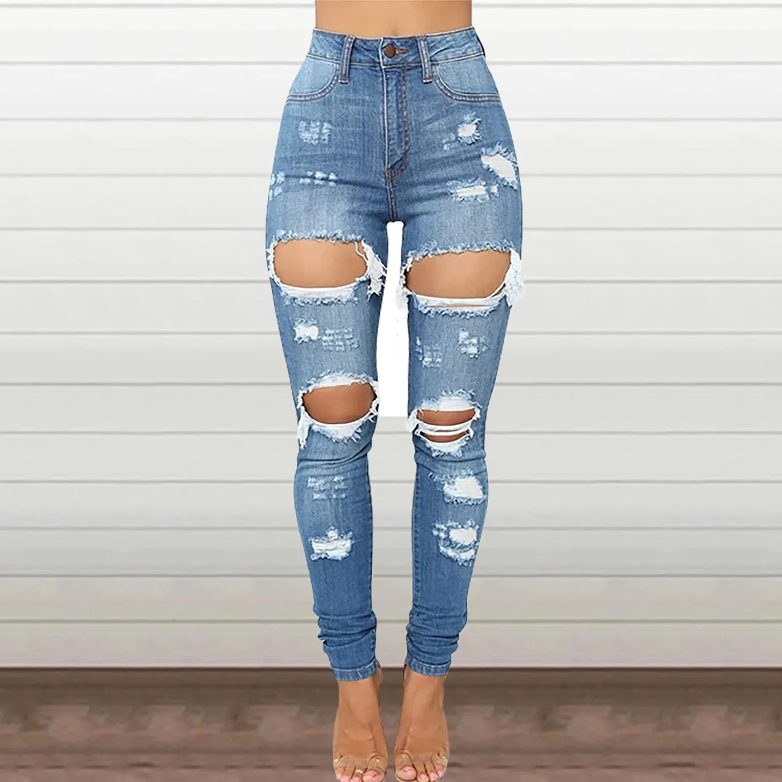 

Women's High Waisted Ripped Jeans Fashion Stretch Slim Fit Pencil Denim Trousers High Street Vintage Casual Denim Straight Pants