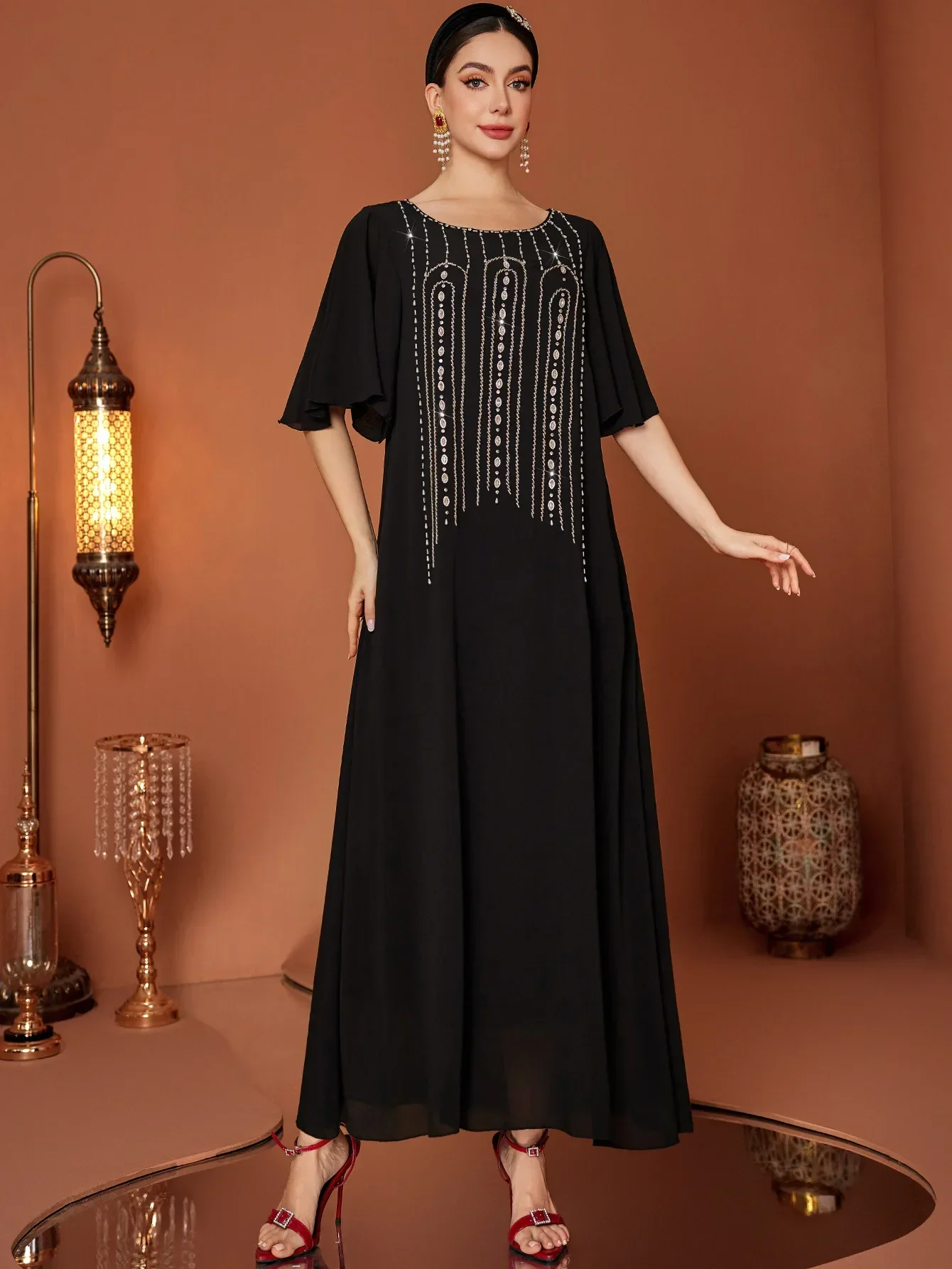 

Ид платье женское Абая мусульманское длинное платье ручной работы с бриллиантами Vestidos Largos вечерние кафтан Джалабия Рамадан Дубай арабский халат