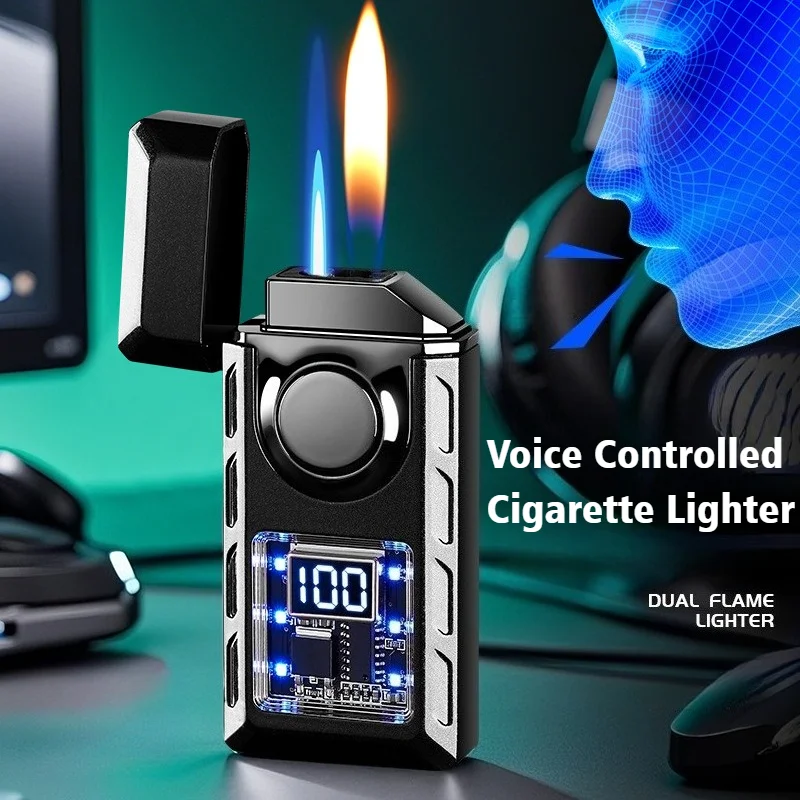 

Newest Voice Controlled Dual Fire Inflatable Windproof Lighter Cigar Igniter Open Flame Cigarette Lighters & Smoking Accessories