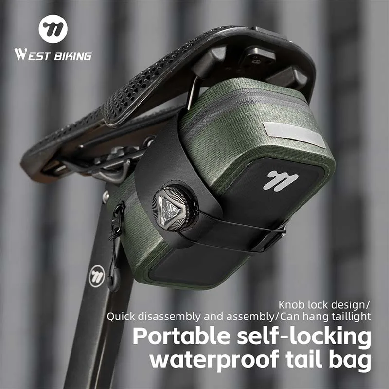 WEST BIKING – sac de selle de vélo 600D TPU, imperméable, résistant à l'usure, boucle de serrage rotative, mini sacoche de selle, accessoire de vélo
