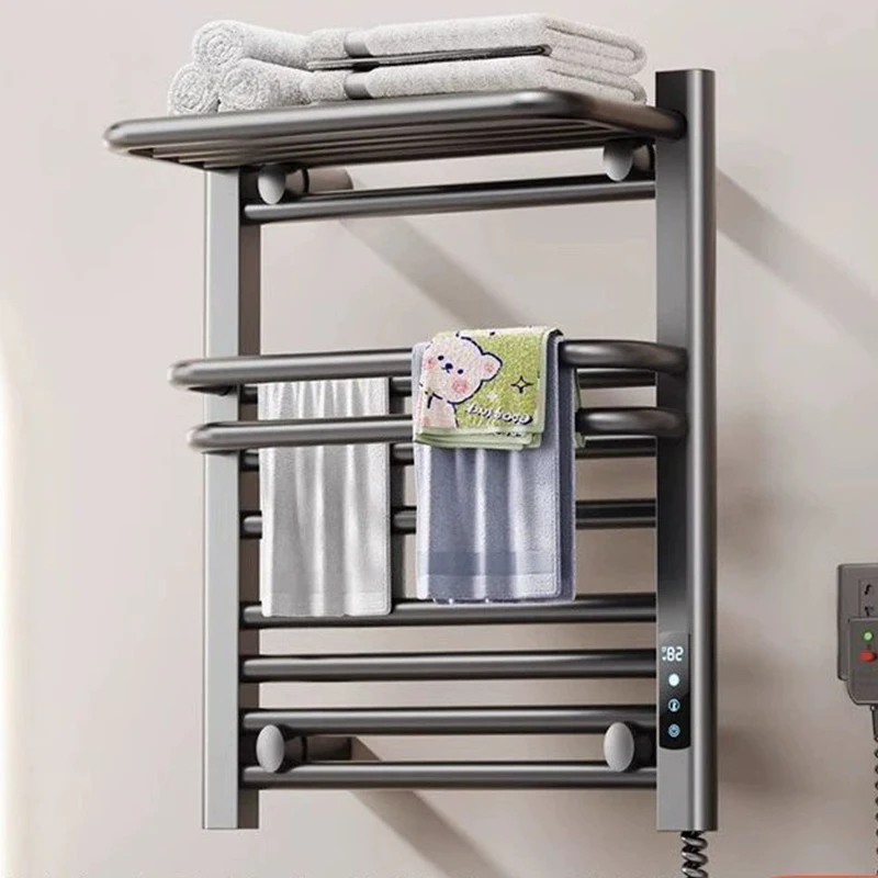OXG Wall Mounted Electric Towel Rack Heated Towel Radiator Built-in Timer Bathroom Towel Dryer Bathroom Accessories White/Grey