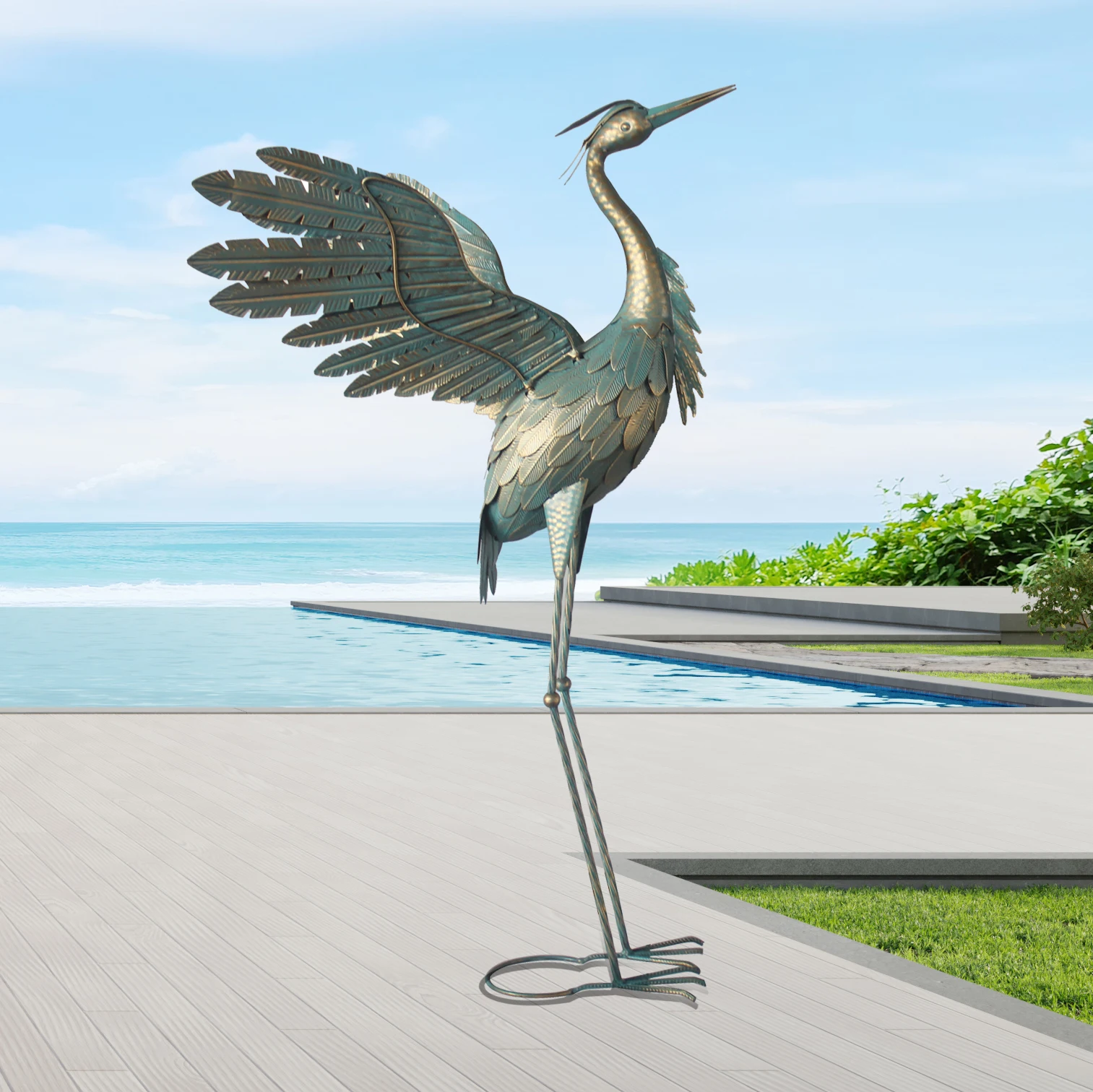 

Standing Crane Statue, Metal Sculpture Bird Yard Art, Outdoor Decoration For Garden Yard Lawn Pond Backyard Pool