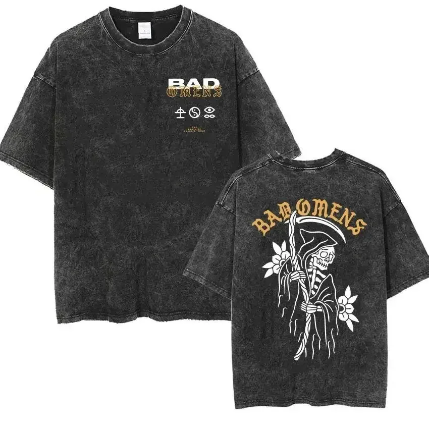 bad omens anime short sleeves street wash evil god T-shirt spell print