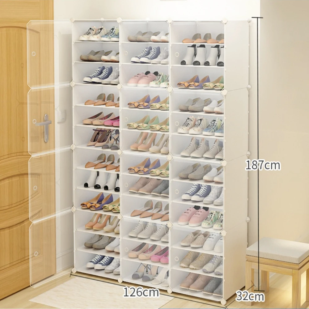 12pcs Portable Shoe Rack Organizer, 72 Pairs DIY Storage Cabinets Stand, 3-Tier Transparent Box for Heel, Boot, Slipper (3*12)