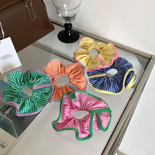 Imagen 2 del producto Cuerda para el cabello de color caramelo para niña, anillo para el cabello a cuadros, cuerda en forma de corazón atada, coleta, banda de goma, tocado japonés y coreano 2022