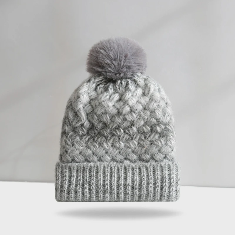 2025, neue verdickte Fleece-Strickmütze mit Farbverlauf für Damen und Herren, Outdoor-Strickmütze im Kopf-Stil, warme, gemütliche Strickmütze – Detail 2