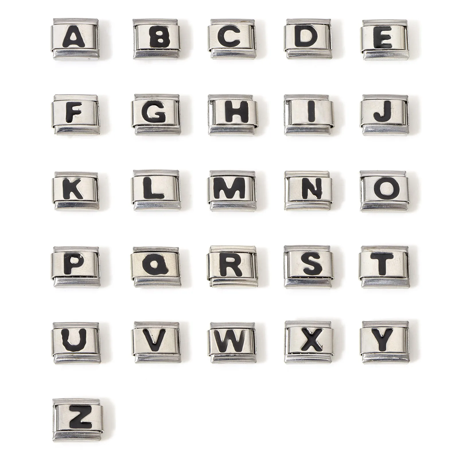 

1 Piece 304 Stainless Steel 26 Letters A-Z Enamel Charm Italian Links Bracelet Making DIY Jewelry Silver Color Wholesale 10x9mm