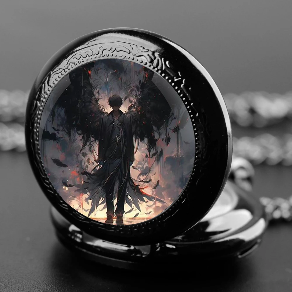 Montre de Poche à Quartz pour Homme et Femme, Design Dark Angels, Verre avant, Cadran Numérique Arabe Durable, Cadeaux Créatifs