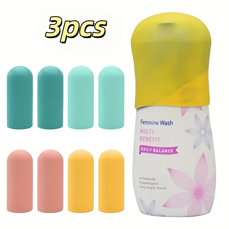 3pcs Leakproof Silicone Bottle Caps,Travel Cruise Toiletry Refill Essentials,Unisex Colorful Caps for Bottles Tubes,Random Color