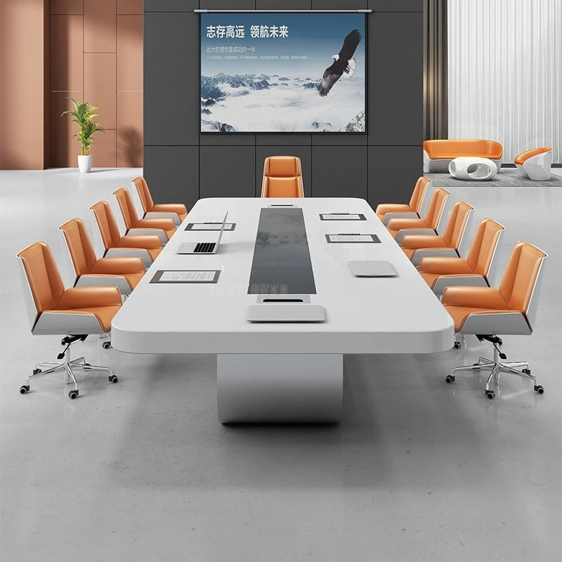 

Matte Painted Conference Table, 240x90x75cm Rectangular Meeting Desk, Minimalist Office Furniture, Conference Room Table Set