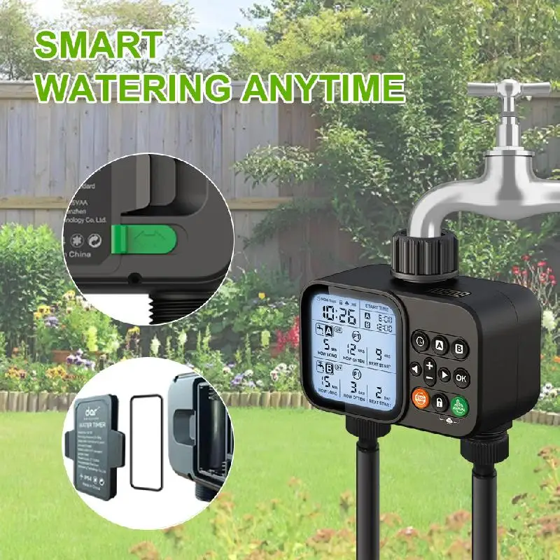 Getimede irrigator, automatische besproeiingsmachine met dubbele uitgang, irrigatietimer, besproeiingsartefact, automatische besproeiingsmachine