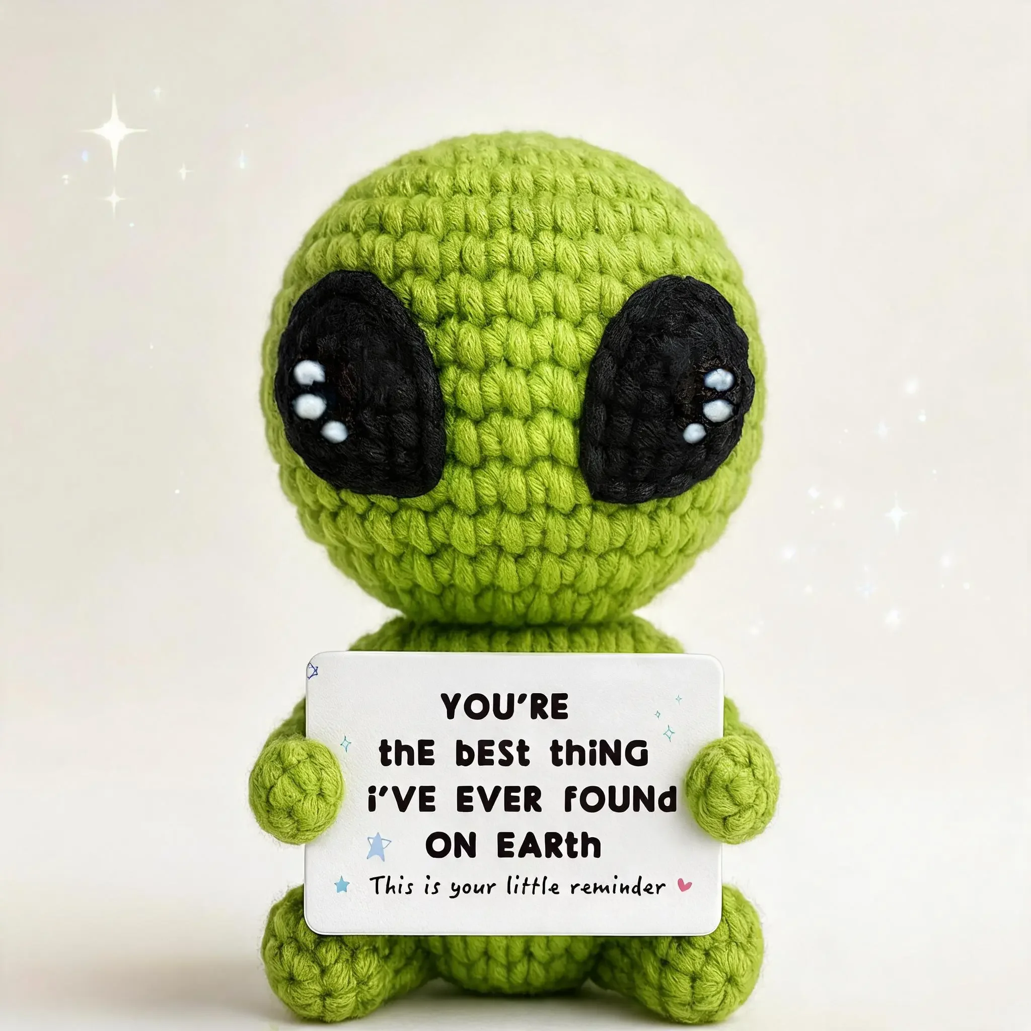 1pc A Fun And Inspiring Crocheted Alien Gift, A Delicately Crafted And Uniquely Cute Toy Doll, Complete with A Positive Card. A Novel Anniversary, Valentine's Day, or Birthday Gift, And A Special Decorative Present, Amigurumi Gift