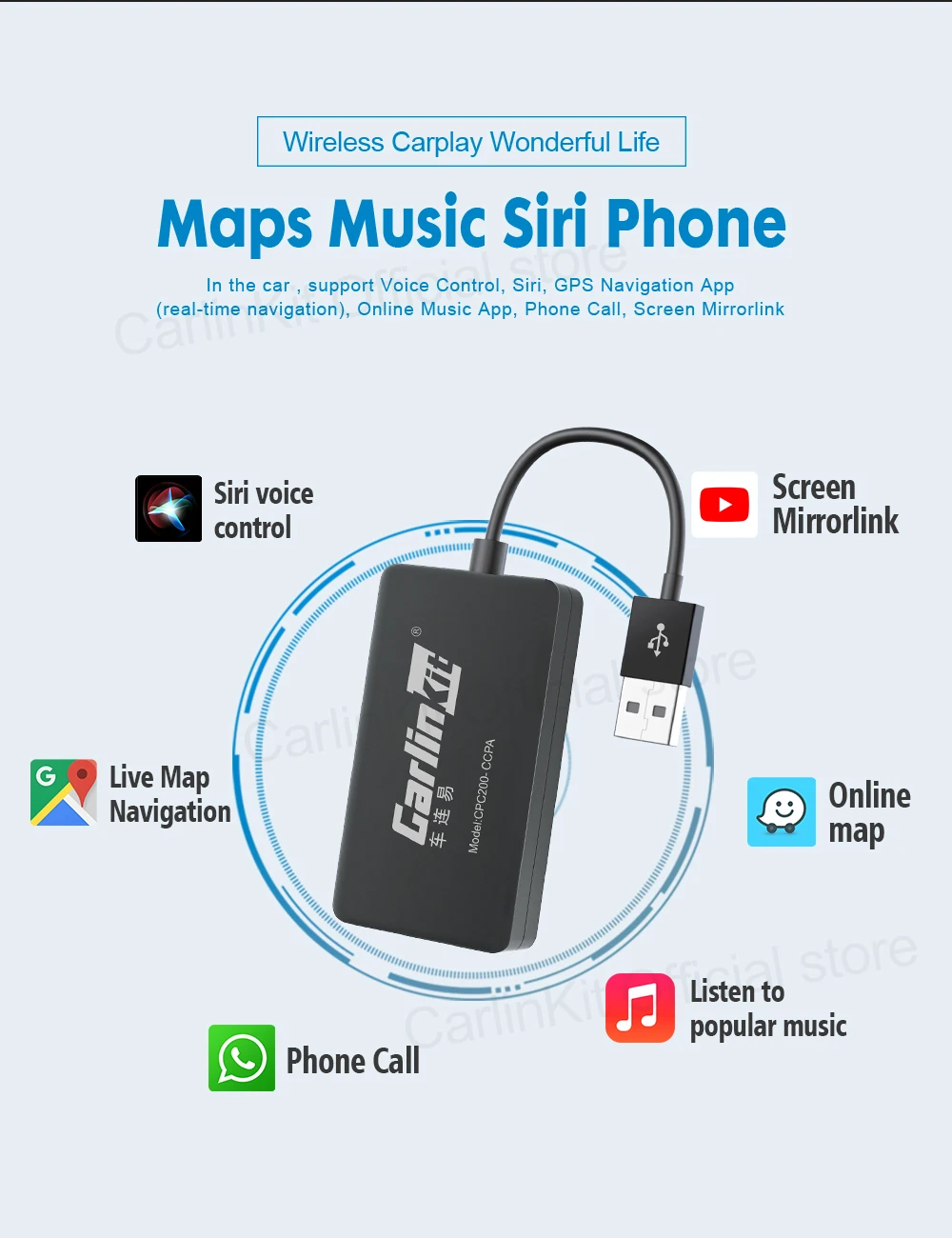CarlinKit Android Auto USB Dongle Drahtlose CarPlay Adapter Für Android Auto Unterstützung Spotify Waze Karte Telefon Mirrorlink Auto Radio – Detail 13