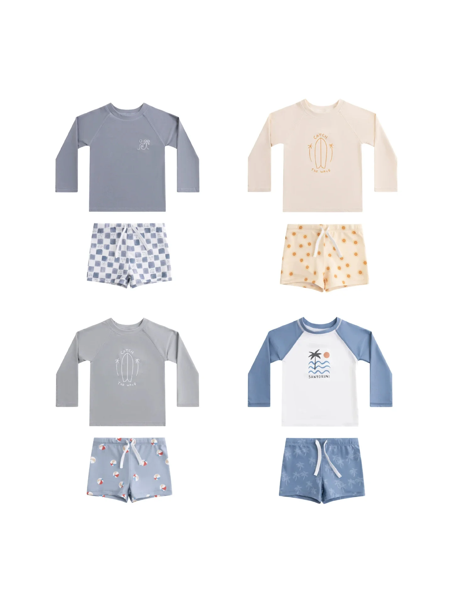 Boys Girl Swimsuit Summer Printed Two Piecs Swimwear with Cap Long Sleeve Top and Shorts Set Beach Boy Trunks Bathing Suit