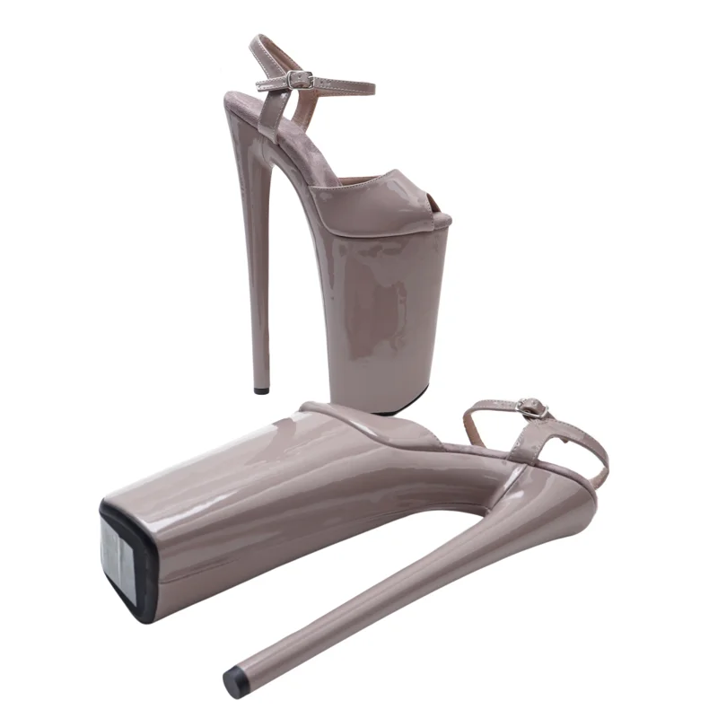 Leecabe 26CM/10inches Patent Small Open Toe High Heel Platform Trendy Fashion Party Sandals Stripper Heel Pole Dance Shoes