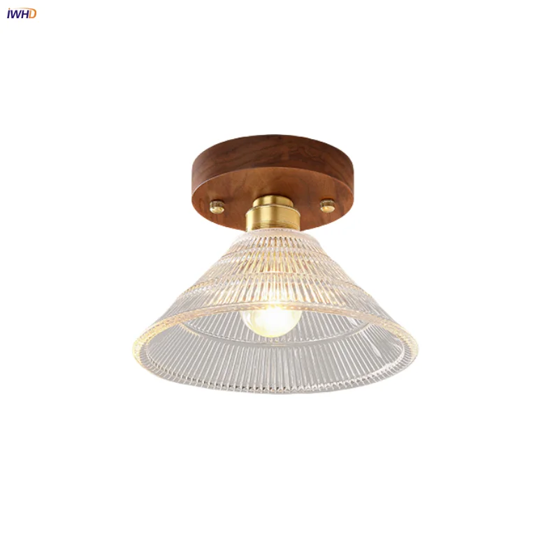 

IWHD Clear Glass LED Ceiling Light Fixture Bedroom Aisle Corridor Wood Nordic Modern Home Lighting Ceiling Lamp Lampa Sufitowa