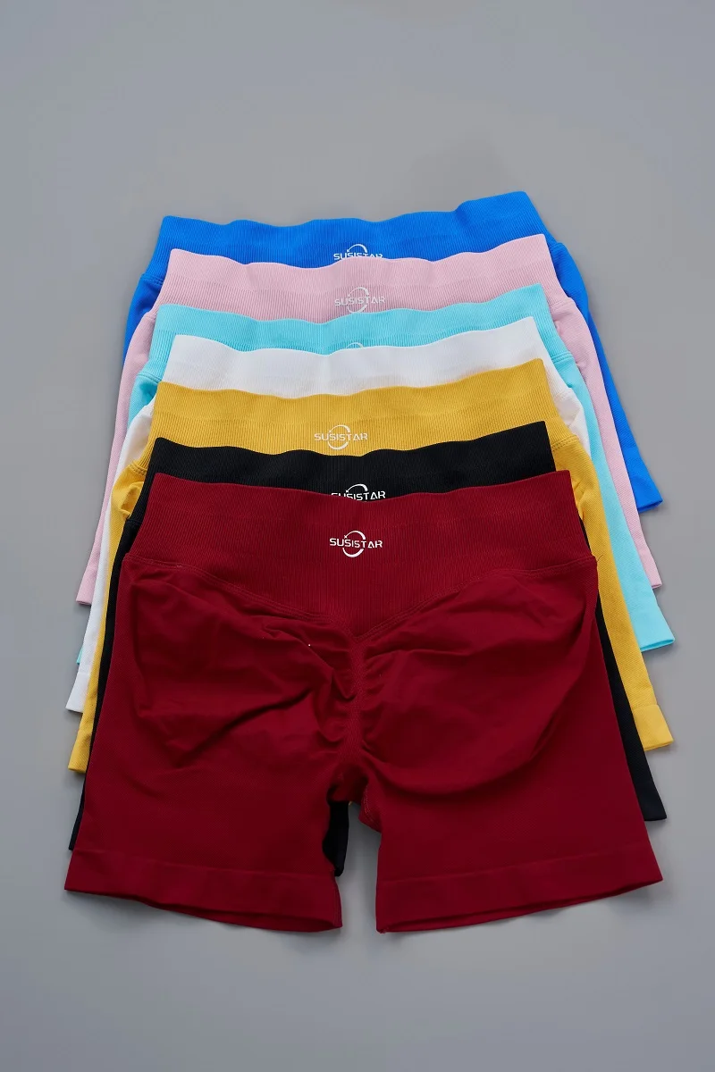 

susistar Impact Shorts Low Ribbed Band Waist Women Product of the alo same type Seamless Workout Fitness Yoga Workout Gym Short