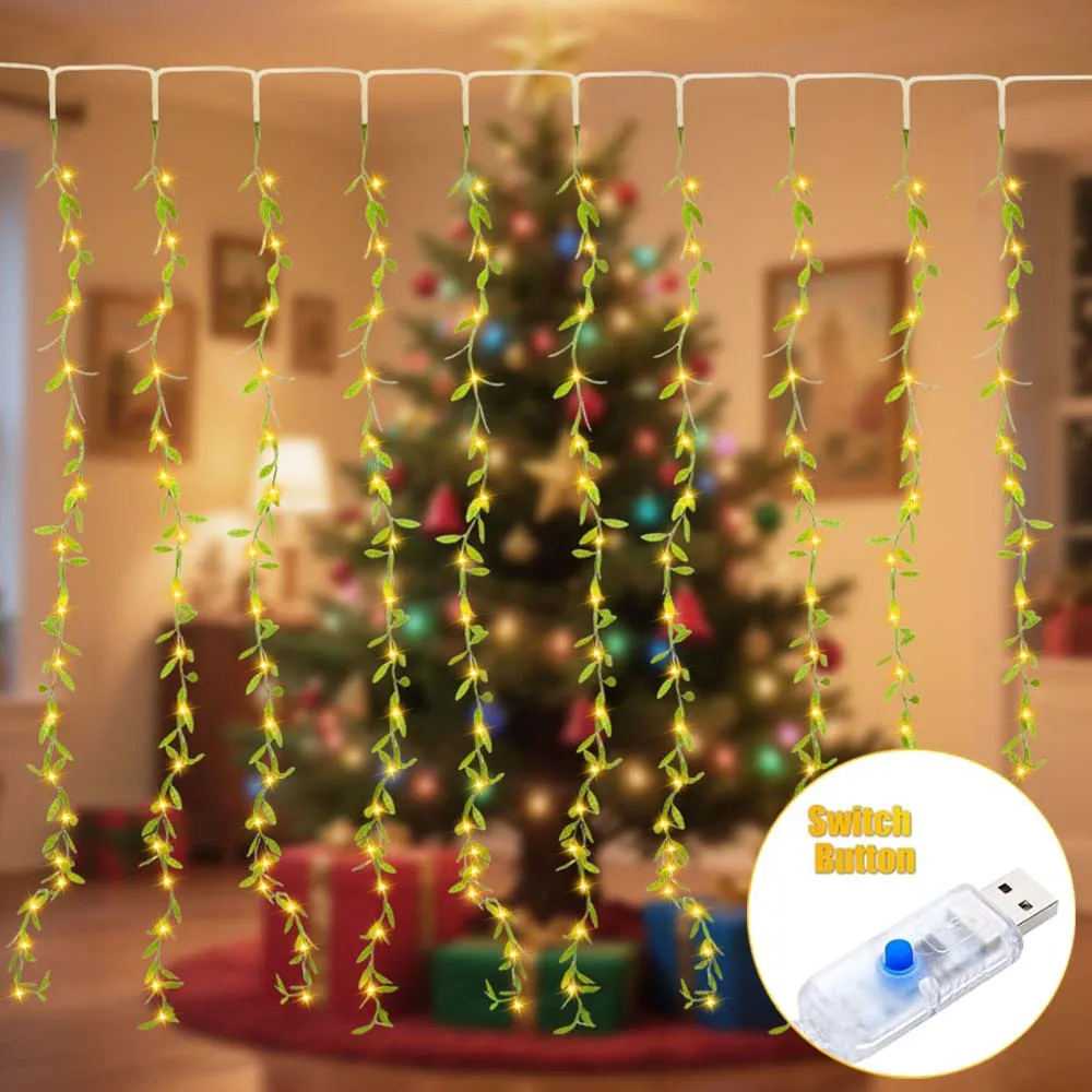 3M 180LED أوراق الصفصاف سلسلة أضواء USB بالطاقة LED الجنية ضوء مقاوم للماء 8 طرق الستار مصباح لحديقة حفلة زينة عيد الميلاد