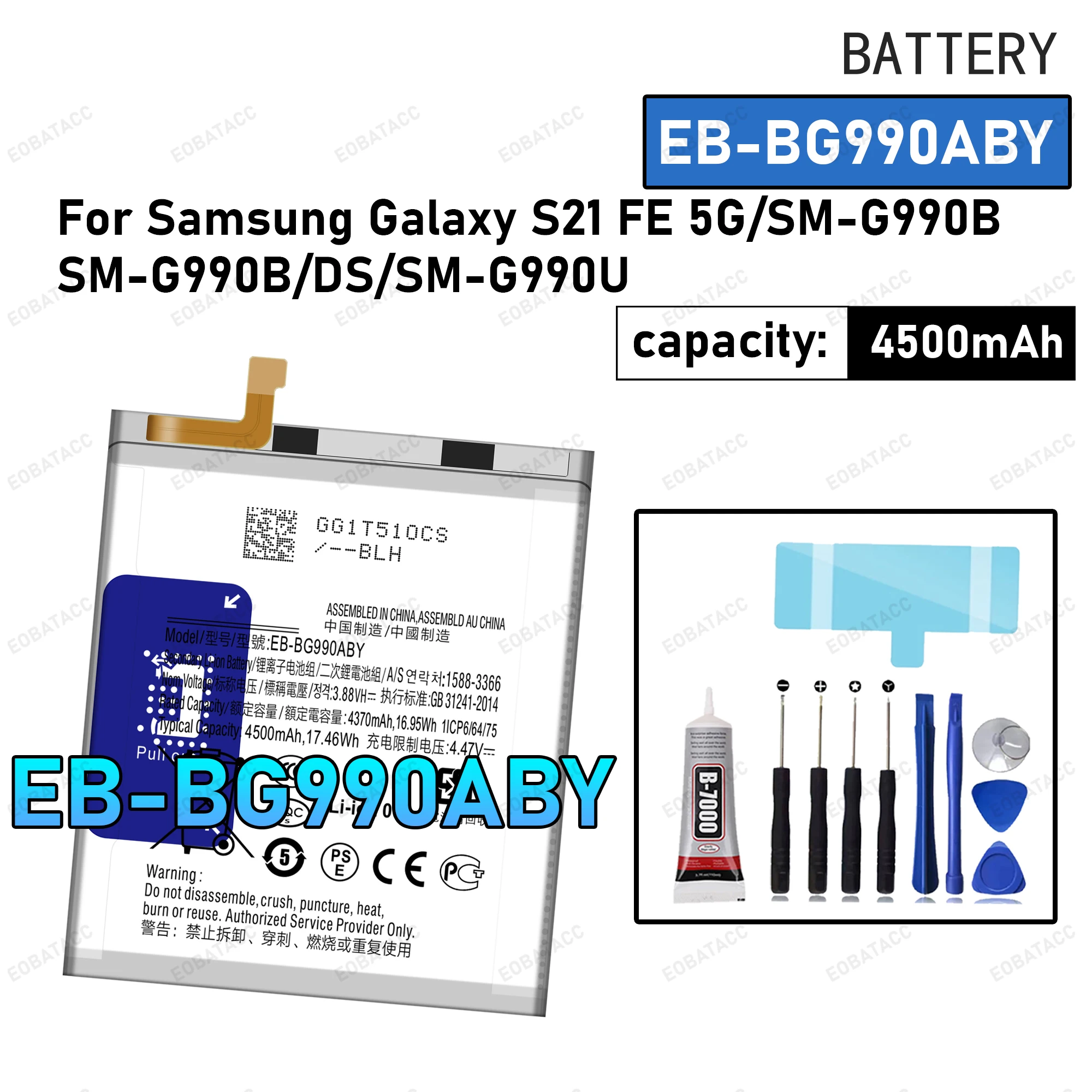 

100% New Zero Cycle EB-BG990ABY Battery For Samsung Galaxy S21 FE 5G/SM-G990B/SM-G990B/DS Phone Replacement Bateria +Free Tools