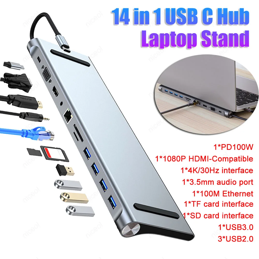 11 in 1 USB C Docking Station 1* USB 3.0 3*USB2.0 USB C Hub Triple Display Multiport Adapter for Dell/Surface/HP/Lenovo Laptops